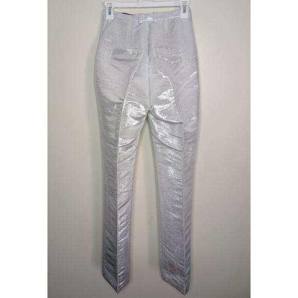 Rabanne x H&M Shimmery Metallic Tailored Dress Pant Trousers in Silver, Size 0 - Picture 7 of 11